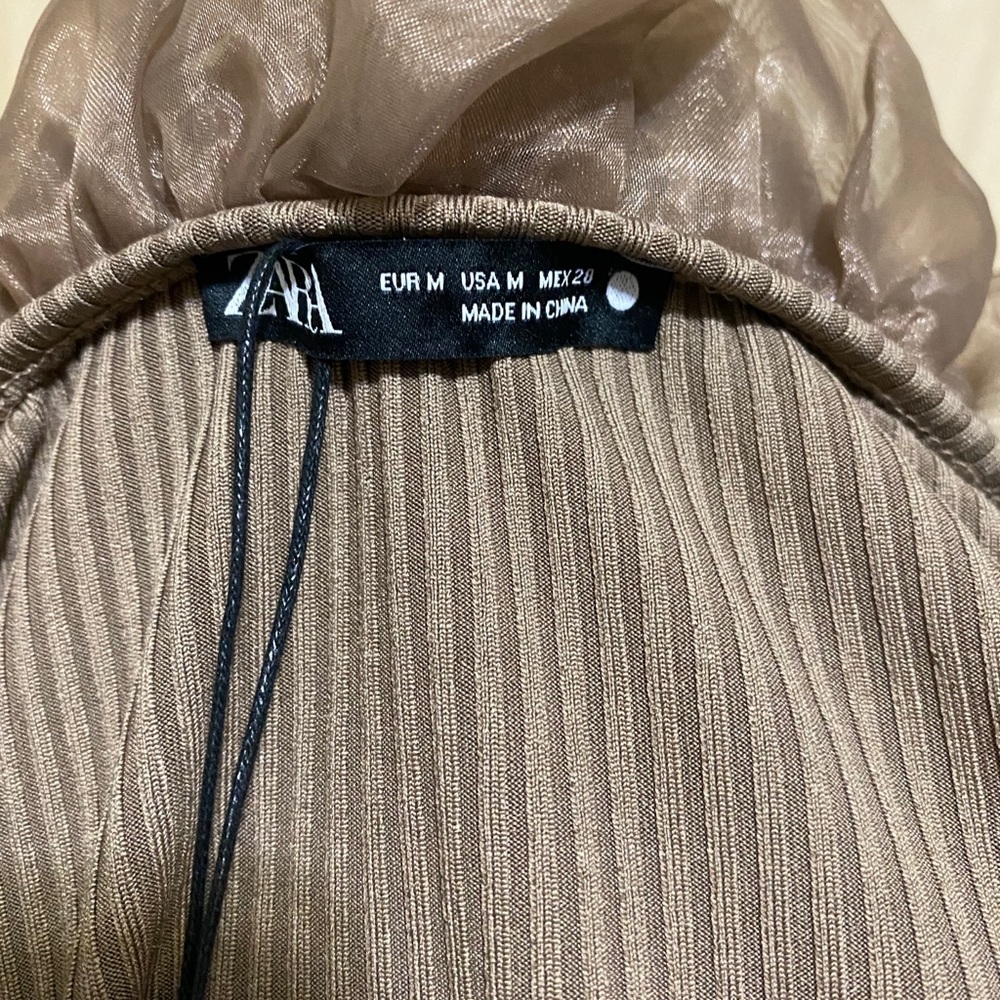 Zara Beige Ruffle-Trim Long Sleeve Crop Top - Picture 5 of 7